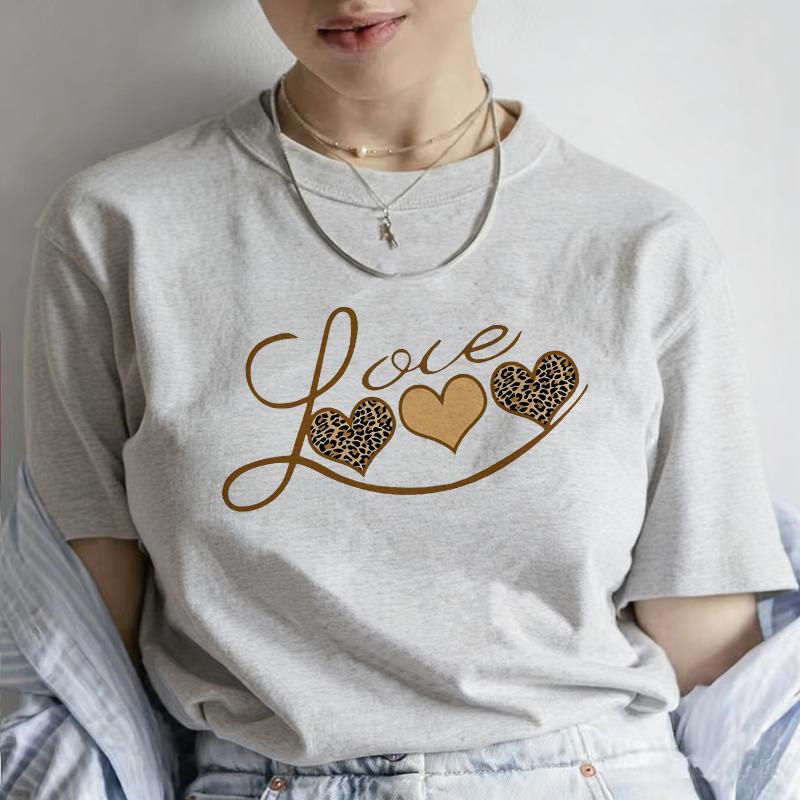 Women Summer Love Heart  Print T-shirt Girl Casual Short Sleeve O Neck Top for Summer Female Y2k 90s Clothing T Shirt
