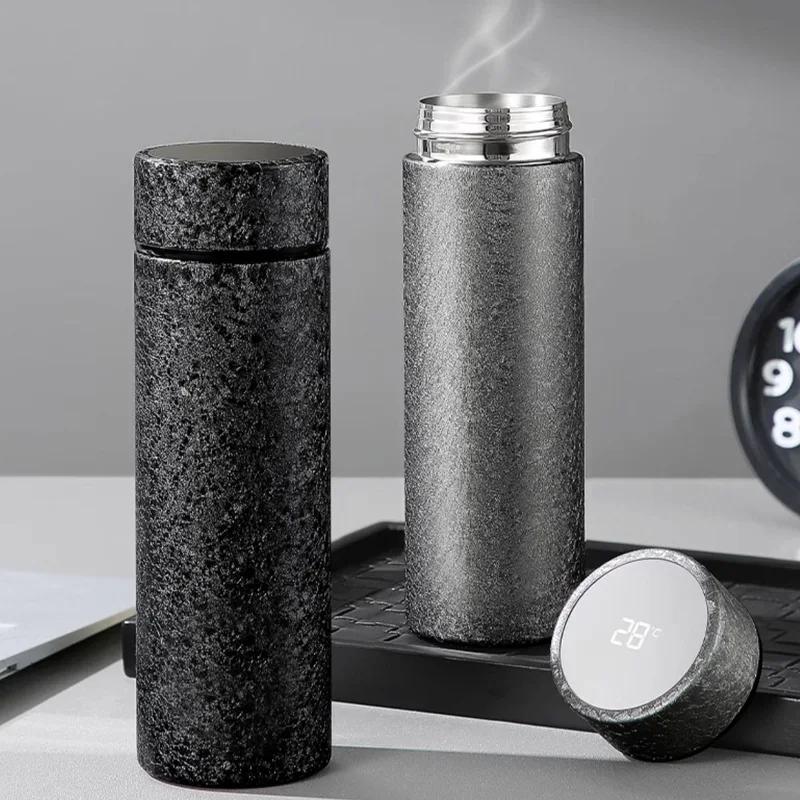 

420ml Business Vacuum Flasks with Tea Bin,Pure titanium liner Thermos Cup,Display Temperature Drinkware,Car Gift Water Bottle, 420ml срібний