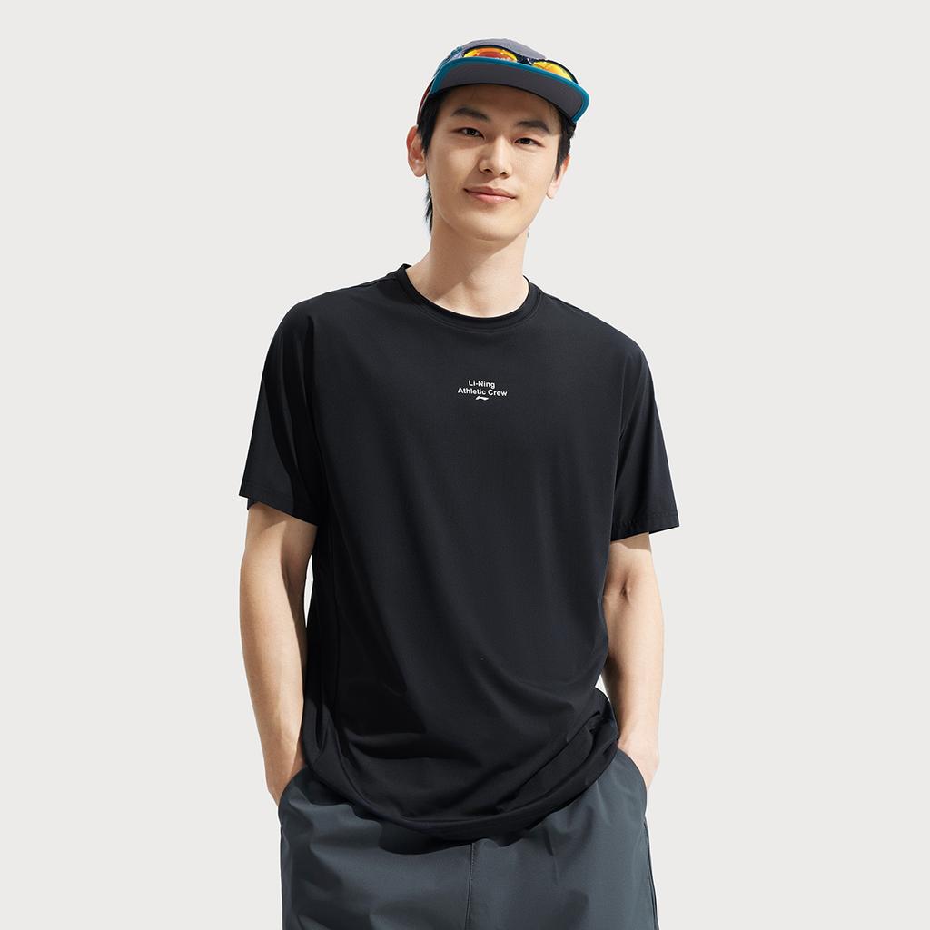 Li-Ning Comfortable Casual Versatile Breathable Round Neck Letter Solid Color Short Sleeve T-Shirt Men Tops Black ATSV265-8