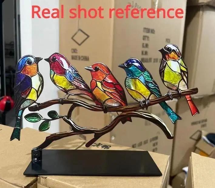 1PC Stained Metal Art Bird Ornament Birds Standing on Branch Ornaments for Home Decor Desktop Office Living Room Bedside Gifts