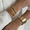 Exaggerated Punk Irregular Wide Cuff Bangle for Women Stainless Steel Gold Color Geometric Bangle Stackable Trendy Jewelry