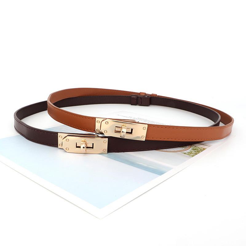 Simple Metal Small Square Buckle Womens Slim Waist Belt For Daily Wear Casual