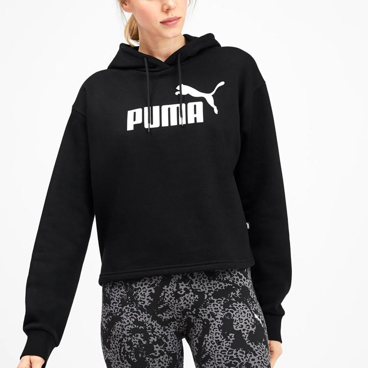 Puma Logo Print Casual Sports Hoodie Women Tops Black 580153-01
