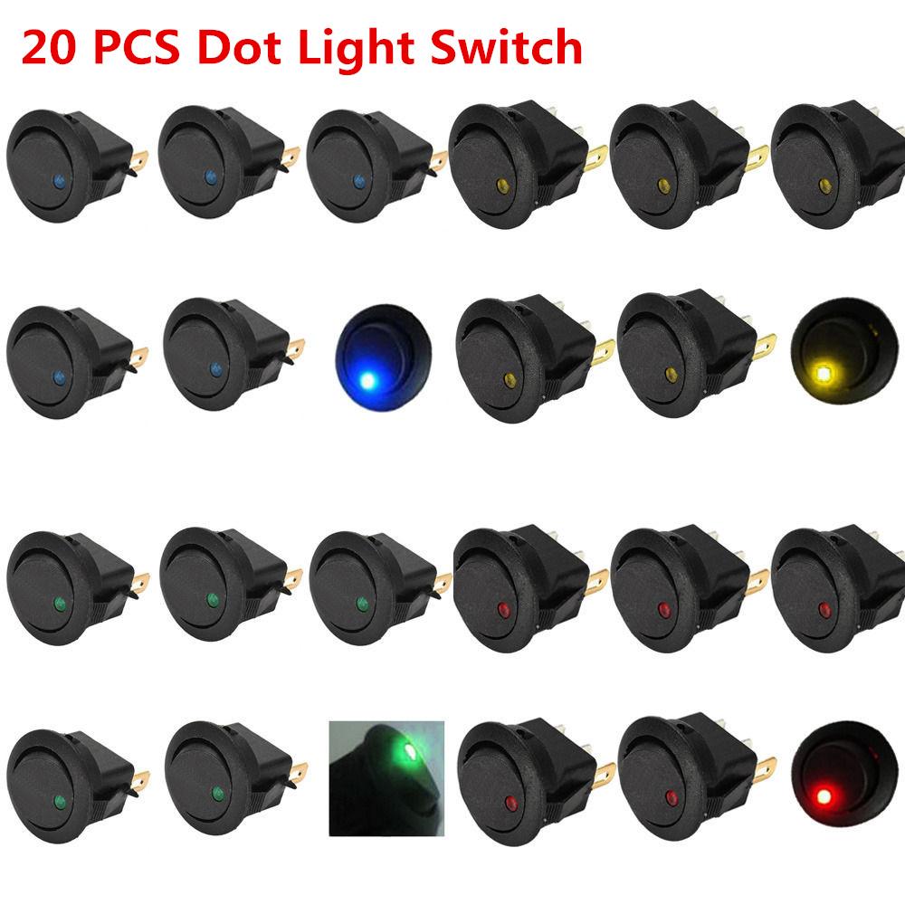 20x Blue Green Yellow Red LED Dot Light 12V Car Auto ON/OFF Toggle Switch Sales