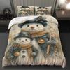 3pcs Festive Snowman Christmas Duvet Cover Set - Cozy Winter Theme with Zipper Closure, Machine Washable Polyester