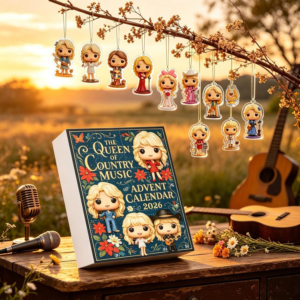 2026 Dolly Parton 24denní odpočet Vánoční adventní kalendář Blind Box, Ozdoba na vánoční stromeček, Sváteční překvapivý dárkový set