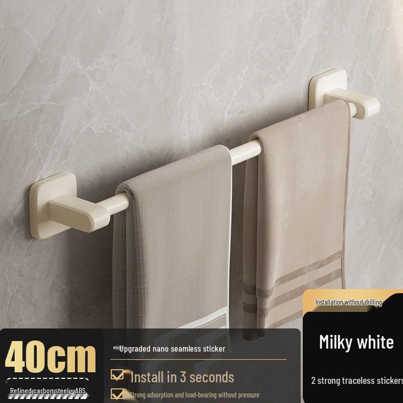 No-Punch Wall-Mounted Bathroom Towel Rack with Single Bar and Storage Shelf