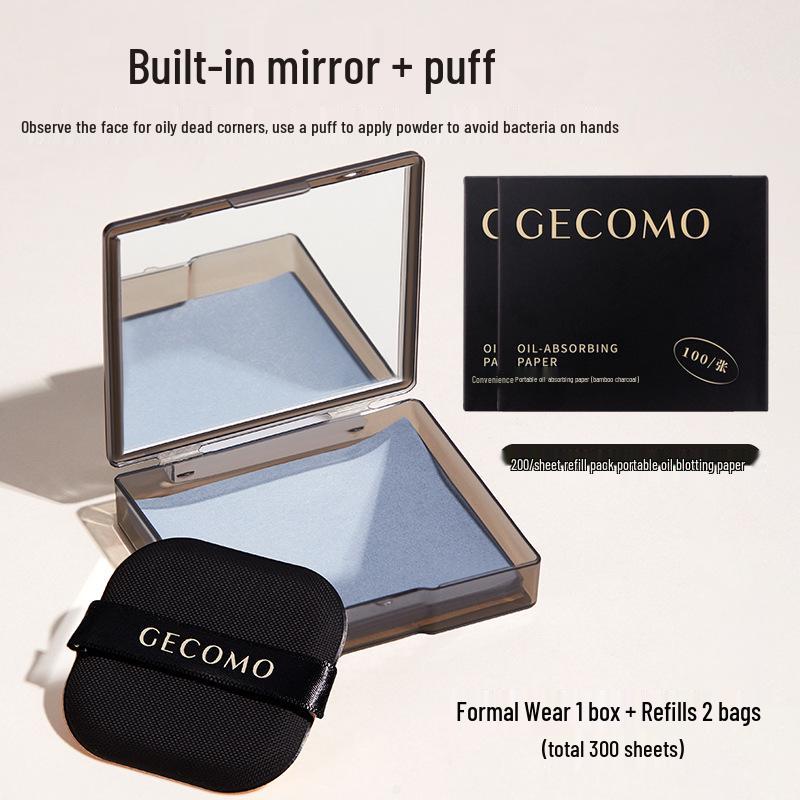 GECOMO Puf Ayna Yağ Emici Kağıt: Taşınabilir, Uzun Süre Kalıcı Bambu Kömürü, Erkek ve Kadınlar İçin, Yağ Kontrolü Makyaj Tazeleme.