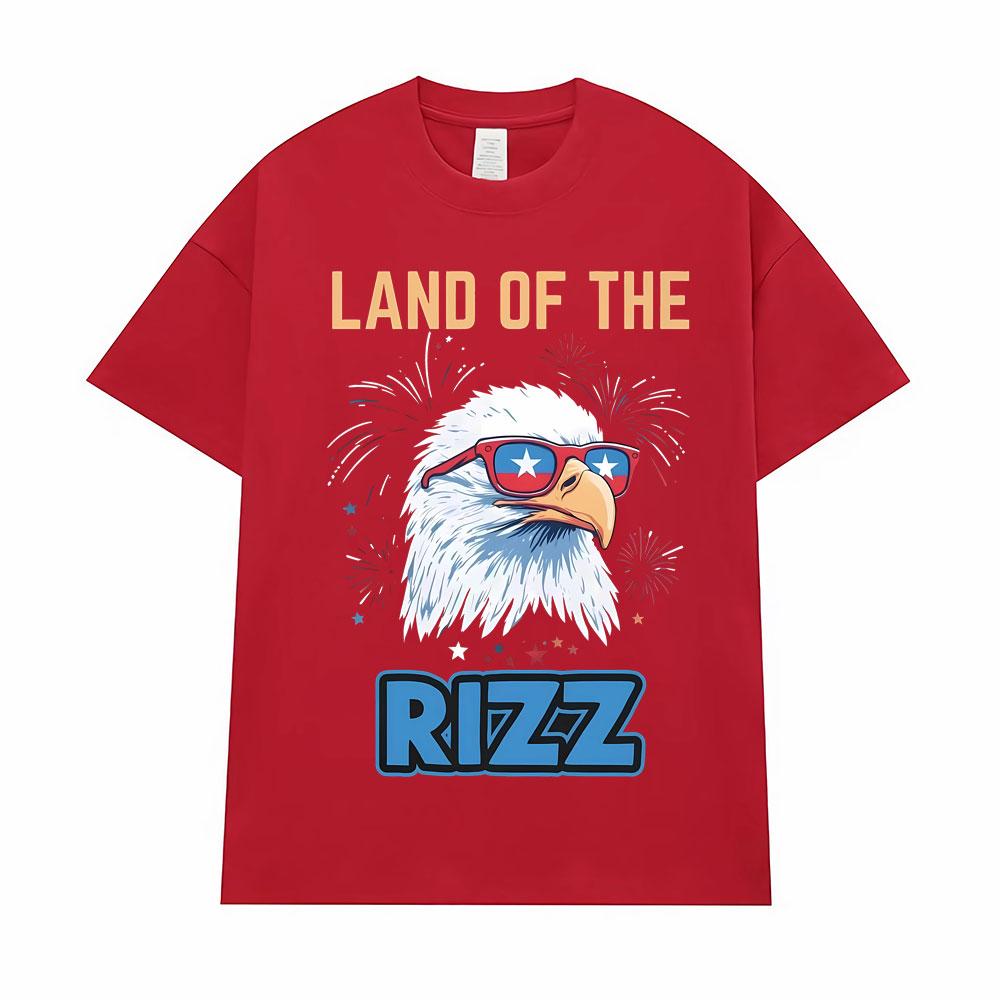Vintage Land of The Rizz T Shirt Funny Patriotic Bald Eagle Sunglasses Oversized T-Shirt for Men Women Harajuku Fashion T Shirts