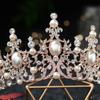 Barock Luxus Versilbert Kristallperlen Braut Tiara Krone Strass Festzug Diadem Cz Stirnbänder Hochzeit Haarschmuck