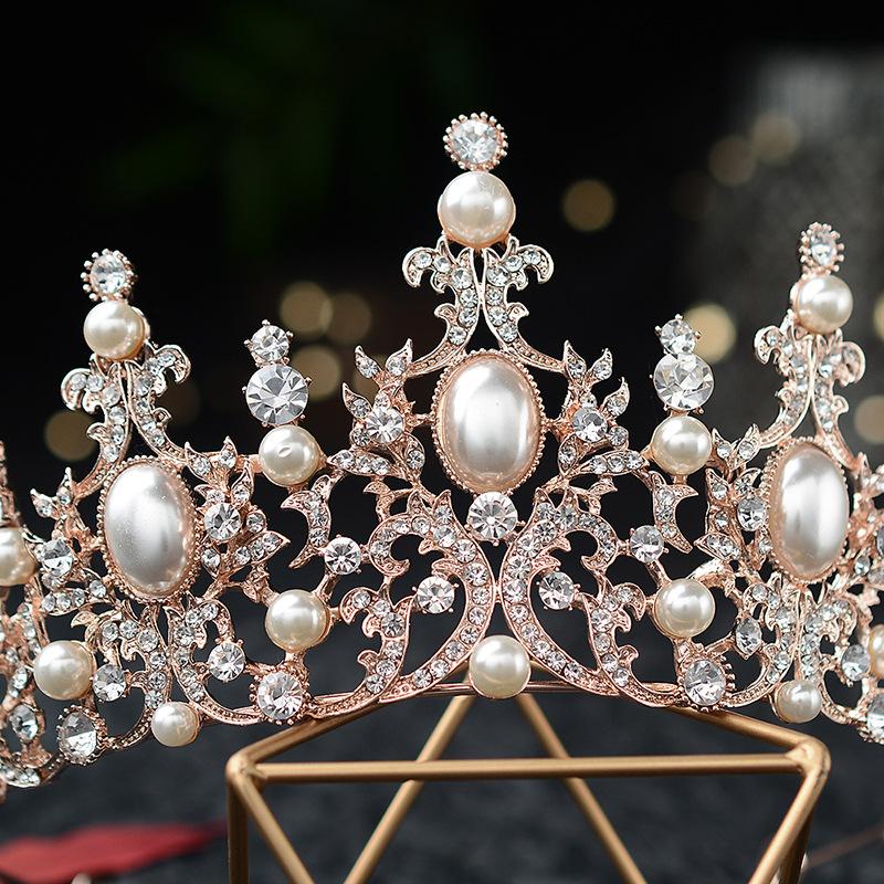 Barock Luxus Versilbert Kristallperlen Braut Tiara Krone Strass Festzug Diadem Cz Stirnbänder Hochzeit Haarschmuck