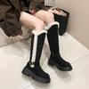 Fashion High Boots Winter New Round Toe Suede Metal Buckle Platform Non-slip Wear-resistant Block Heel Cotton Shoes