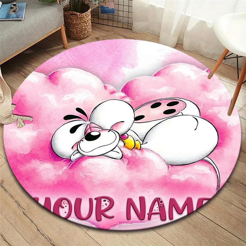 Diddl Custom Name Round Area Rug,Carpet Rug for Living Room Bedroom Sofa Playroom Decor,Non-slip Floor Mat