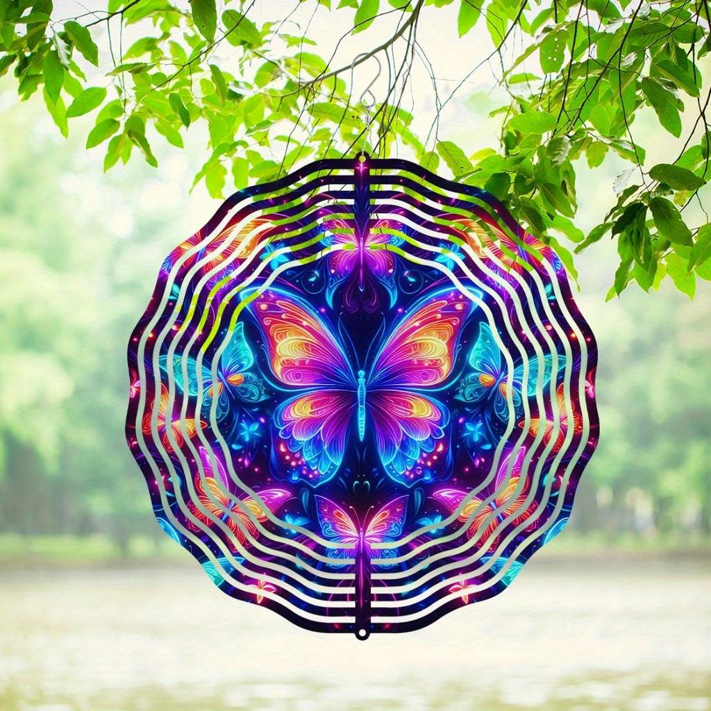 2D Metal Blue Butterfly Wind Spinner: Yard and Garden Decoration, 25.4cm Kinetic Outdoor Spinner, Spinfinity Wind Sculpture, No Feather, Classic Style