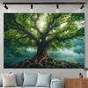 Nature Green Misty Forest Tree Tapestry Large Landscape Tree Of Life 3D Print Jungle Scenery Tapestries Wall Hanging For Bedroom