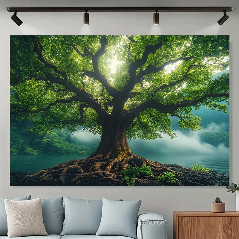 Nature Green Misty Forest Tree Tapestry Large Landscape Tree Of Life 3D Print Jungle Scenery Tapestries Wall Hanging For Bedroom