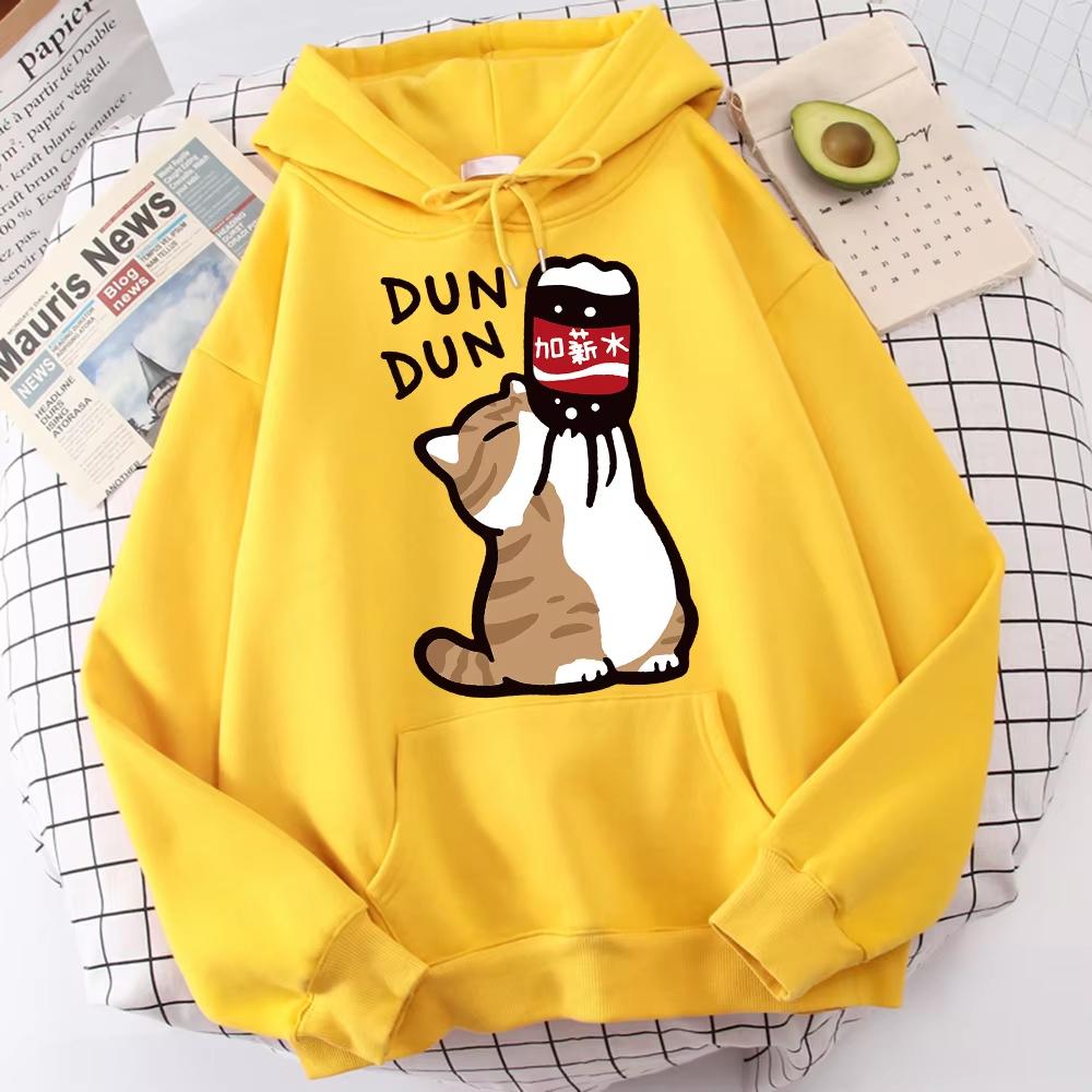 Tecknad Katt Drick Löneökning Drycker Herr Huvtröja Ledig Tecknad Huvtröja Nöje Sweatshirts Hemma Harajuku Toppar