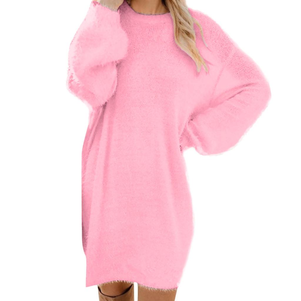 Women Winter Sweater Knit Crewneck Warm Long Sleeve Casual Sweatshirts Dress