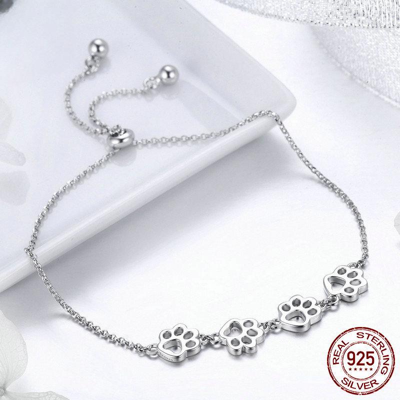 Silver Jewelry Bracelet for Women European and American New Style S925 Cute Pet Paw Print Fashion Silver Bracelet