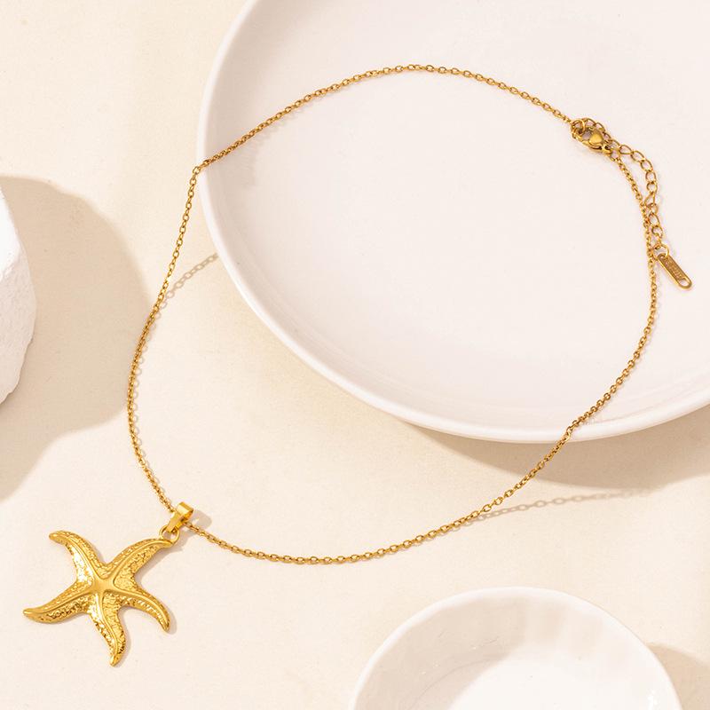 Trendy European-American Geometric Starfish Seashell Stainless Steel Necklace Pendant Jewelry