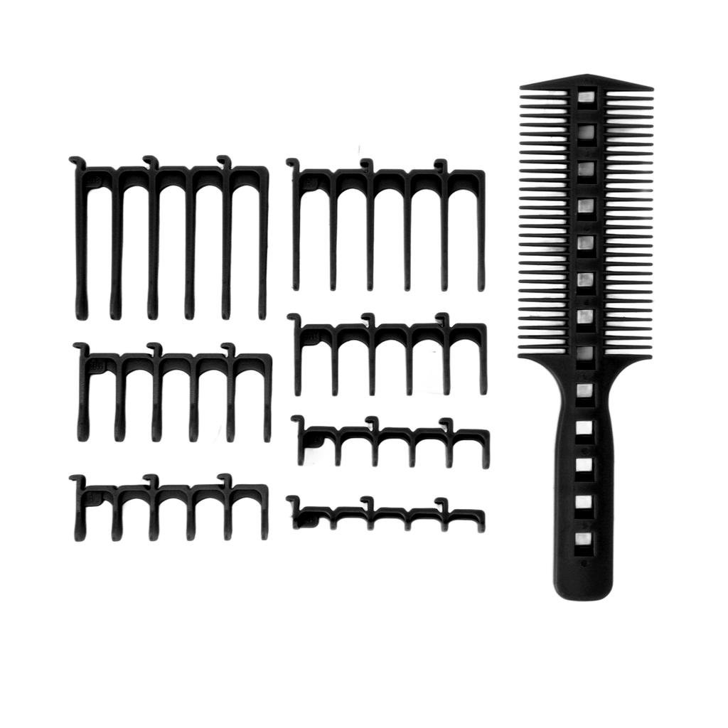 Barber Double Sided Guide Comb Multi Cutting Length Ergonomic Wide Tooth Comb for Hairdresser Black
