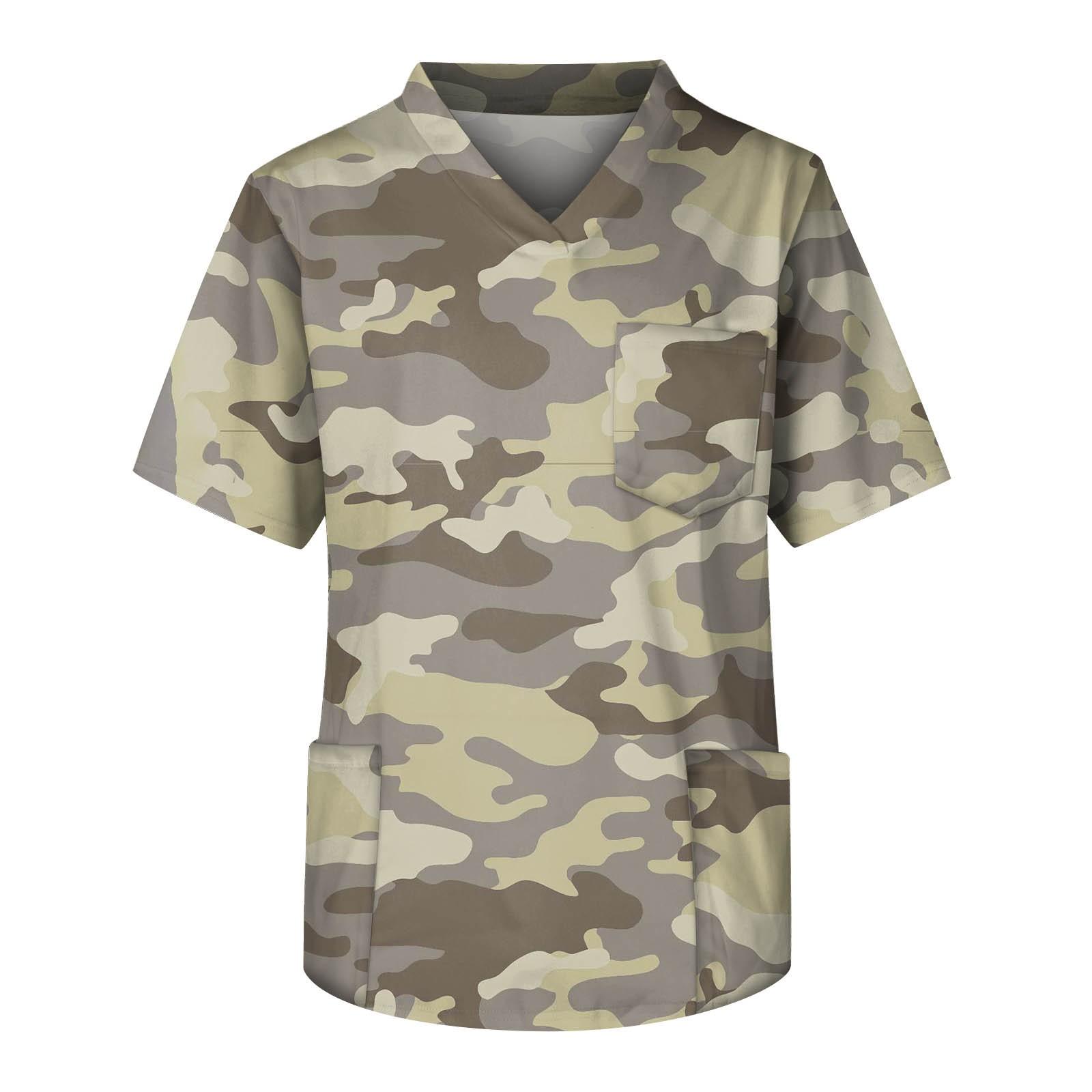 

Чоловіча нагрудна кишеня для догляду з камуфляжним принтом і V-подібним вирізом з короткими рукавами XXL хакі