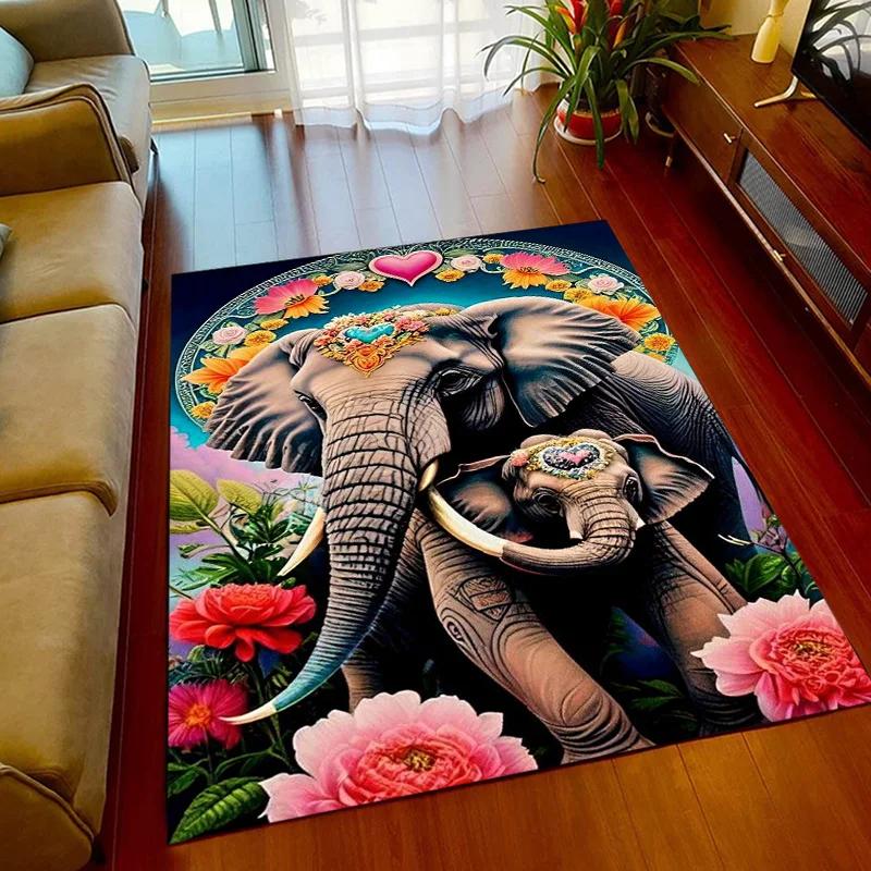 3D Printed Africa Elephant Face Close-up Animals Rugs for Bedroom Home Decor Play Mats Living Room Carpets Non-slip Floor Mats