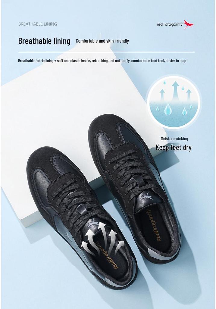 Red Dragonfly Men's Genuine Leather Retro German Trainers - 2026 Spring Collection, Wear-Resistant, Versatile, Casual Sneakers.