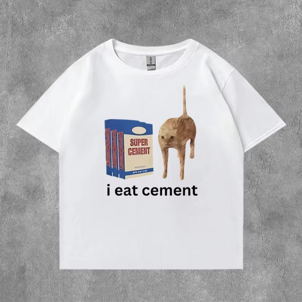 Summer Funny I Eat Cement Cursed Cat Funny Meme Graphic T Shirts Mens Women Oversized Short Sleeve Tshirt Male Cotton Clothing