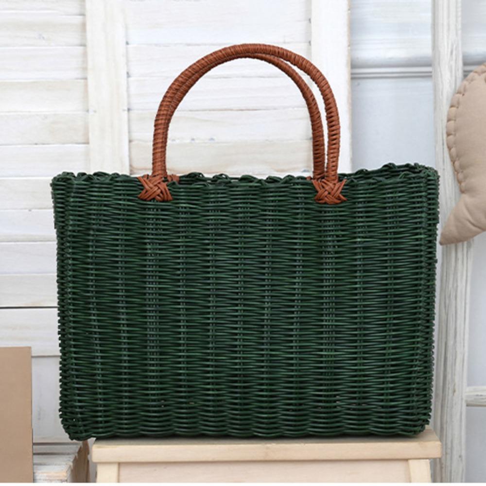 Rattan Woven Handmade Wicker Shopping Basket PVC 24*14*18cm Picnic Storage Basket Multicolors Garden Imitating Flower Basket