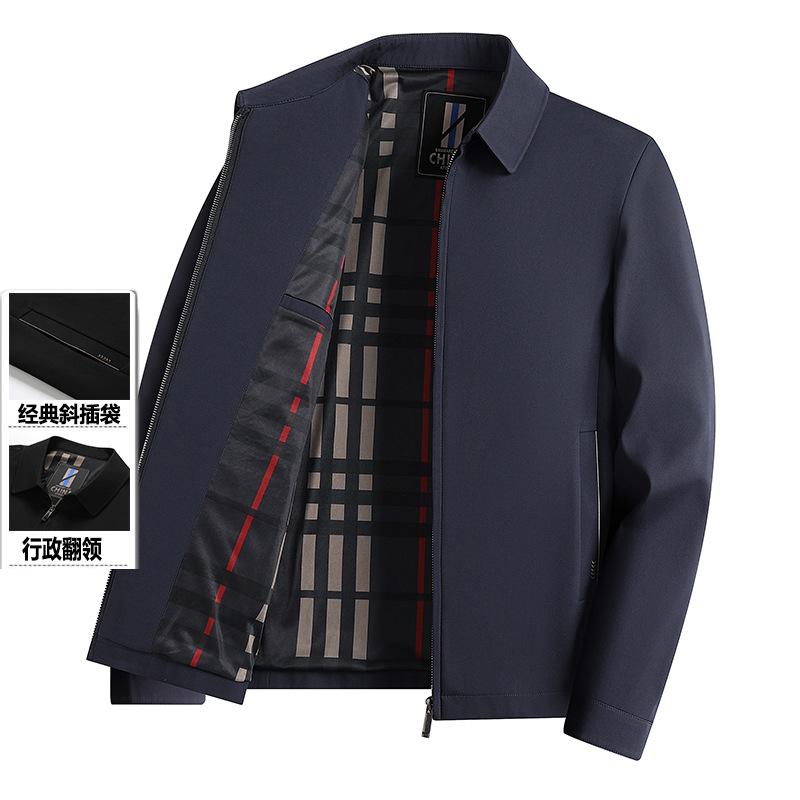 Jacket Men's Middle-aged and Veteran Cadres' Autumn Fashion Lapel Business Casual Dad's Solid Color Simple Administrative Jacket