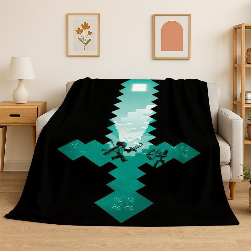 Classic SSandbox Cartoon Pixel Bulding Game Flannel Blanket Soft Warm Throw Blanket for Bedroom Living Room Bed Travel Gift