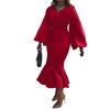 Women's Spring New Fashion Large Size V-Neck Long Sleeve Sexy Fishtail Dress Dress