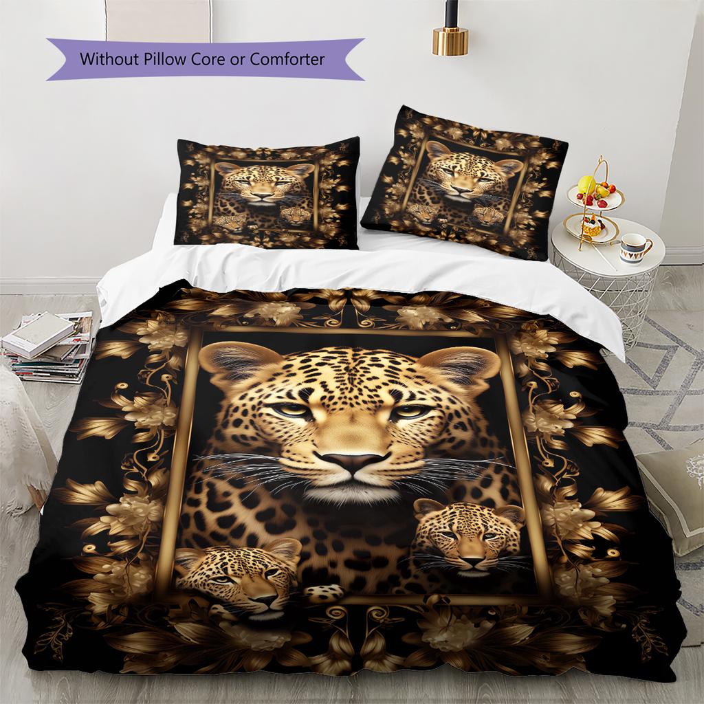 Lepoard Puzzle Pattern Bedding Quilt Set Quilt Cover Pillowcase Home Decoration Birthday Gift (1 * Duvet Cover + 2 * Pillowcase, Without Core)