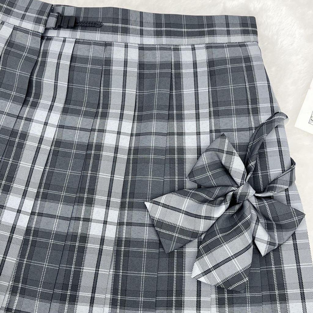 Winter Gray Plaid High-Waist Slimming JK School Uniform Pleated A-line Midi Skirt