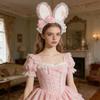 Plush Sweet Rabbit Ears Headband With Elegant Lace And Bowknot Detachable For Cosplay Party And Daily Wear