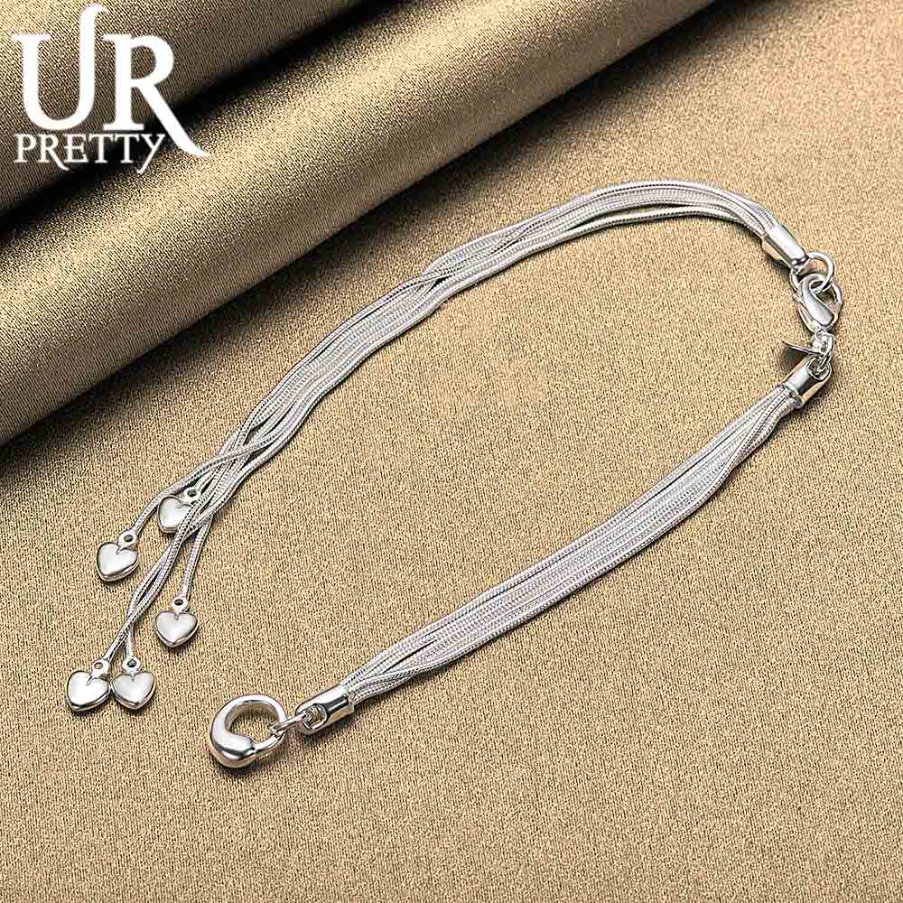 925 Sterling Silber Multi Schlange Kette Herz-förmigen Anhänger Armband Modische Hochzeit Schmuck