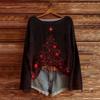 Women's Round Neck Lightweight Sweater Casual Long Sleeve Christmas Print Knit Pullover