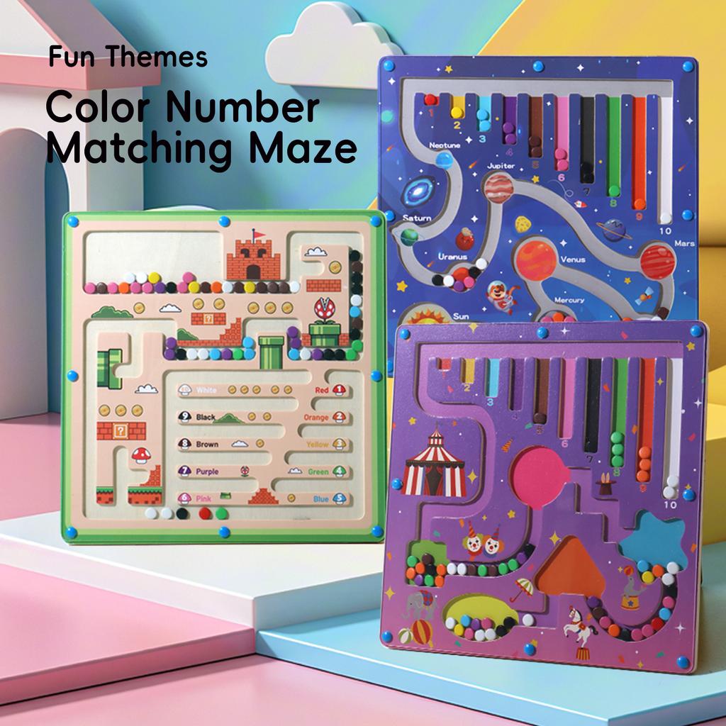Wooden Magnetic Color and Number Maze Learning Education Toys Color Matching Montessori Toys Wooden Toys Gifts for Children