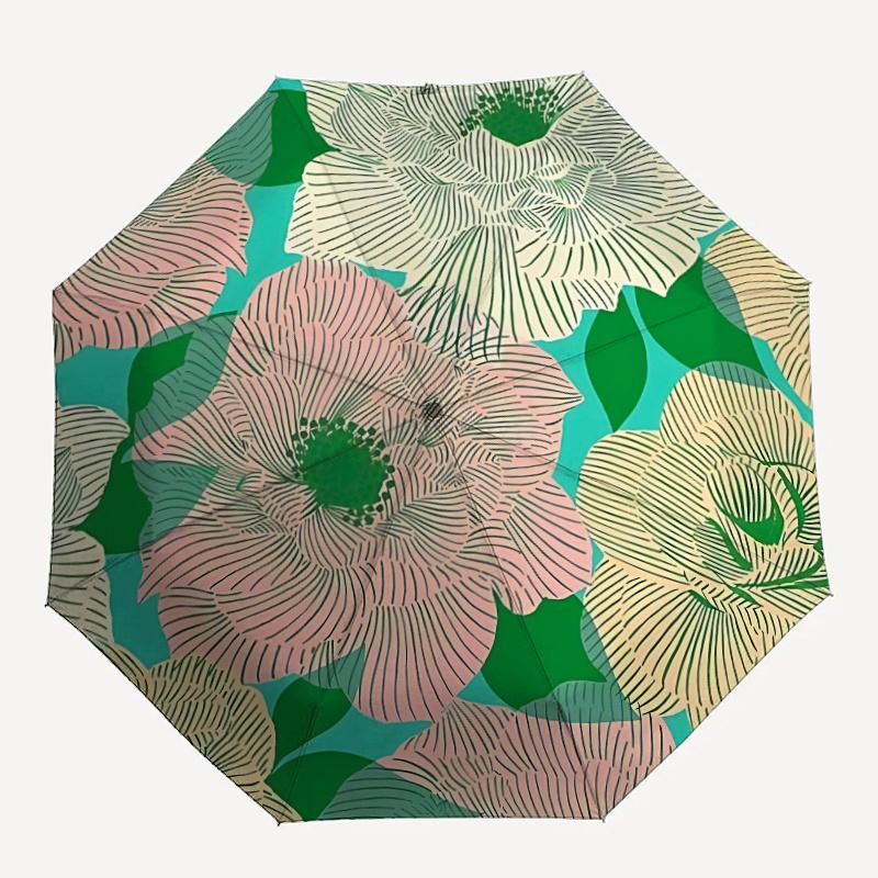 1pc Floral Pattern Automatic Folding Umbrella - Compact 8-Rib Design, Durable Plastic & Iron, Festive Gift, Compact Umbrellan033