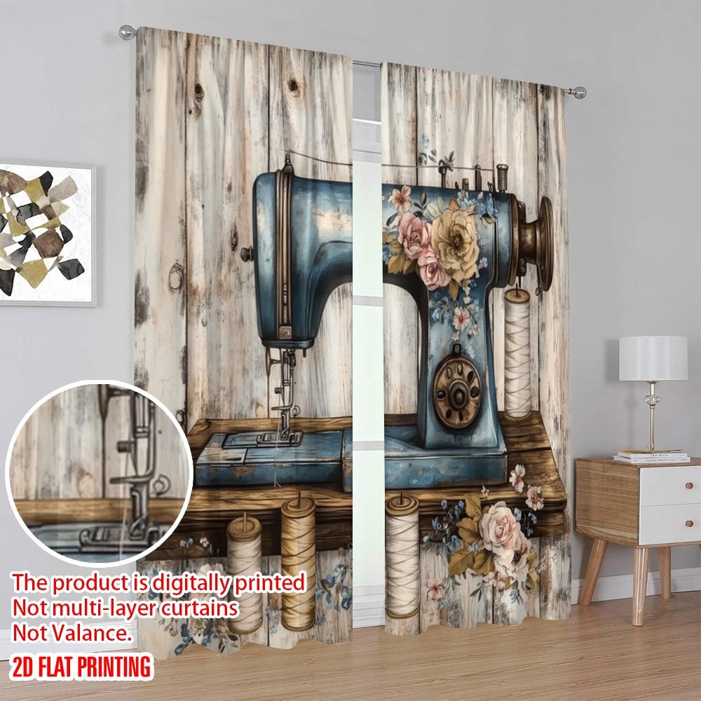 2 szt., druk płaski 2D Zasłony i dekoracja okienna Vintage Stitcher Poliester Tkany (bez pręta) Dekoracja domu do salonu,