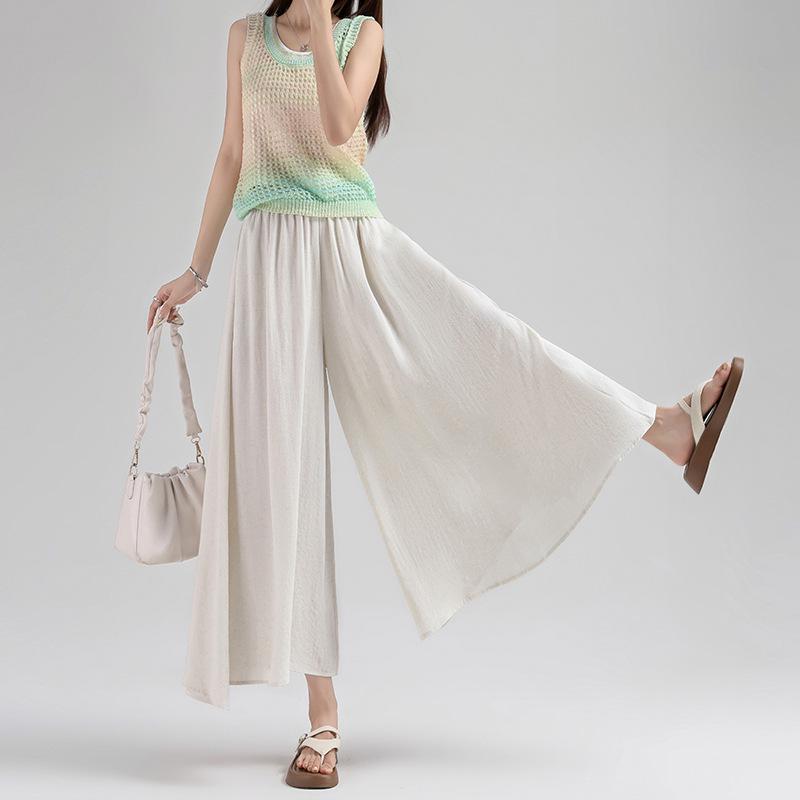 

Women s 2026 Spring/Summer High Waist Linen Culottes - Ice Silk Yamamoto Wide Leg Skirt Pants Large білий/Лляний