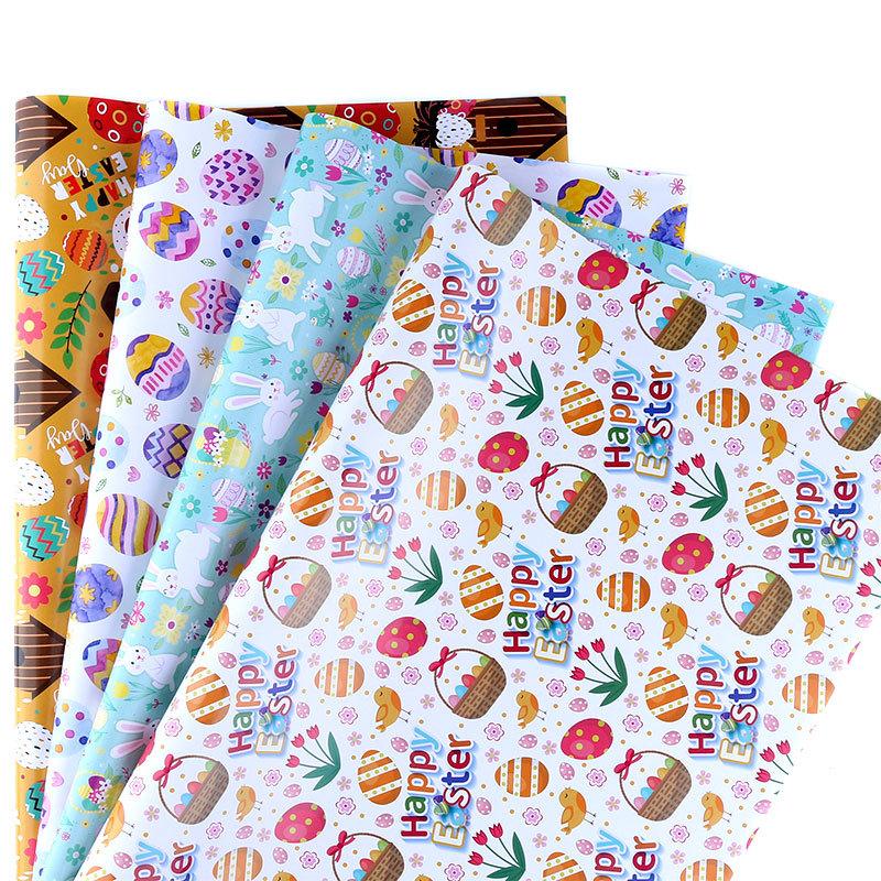 4 Sheets Coloful Cute Happy Easter Egg Bunny Gift Wrap Glossy Gift Wraps Sheet for Easter Birthday Party Baby Shower