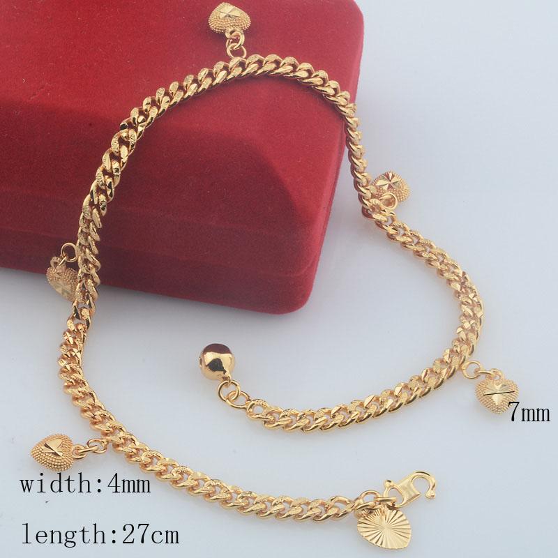Women Yellow Gold Link Ball Heart Anklet Chain Jewelry