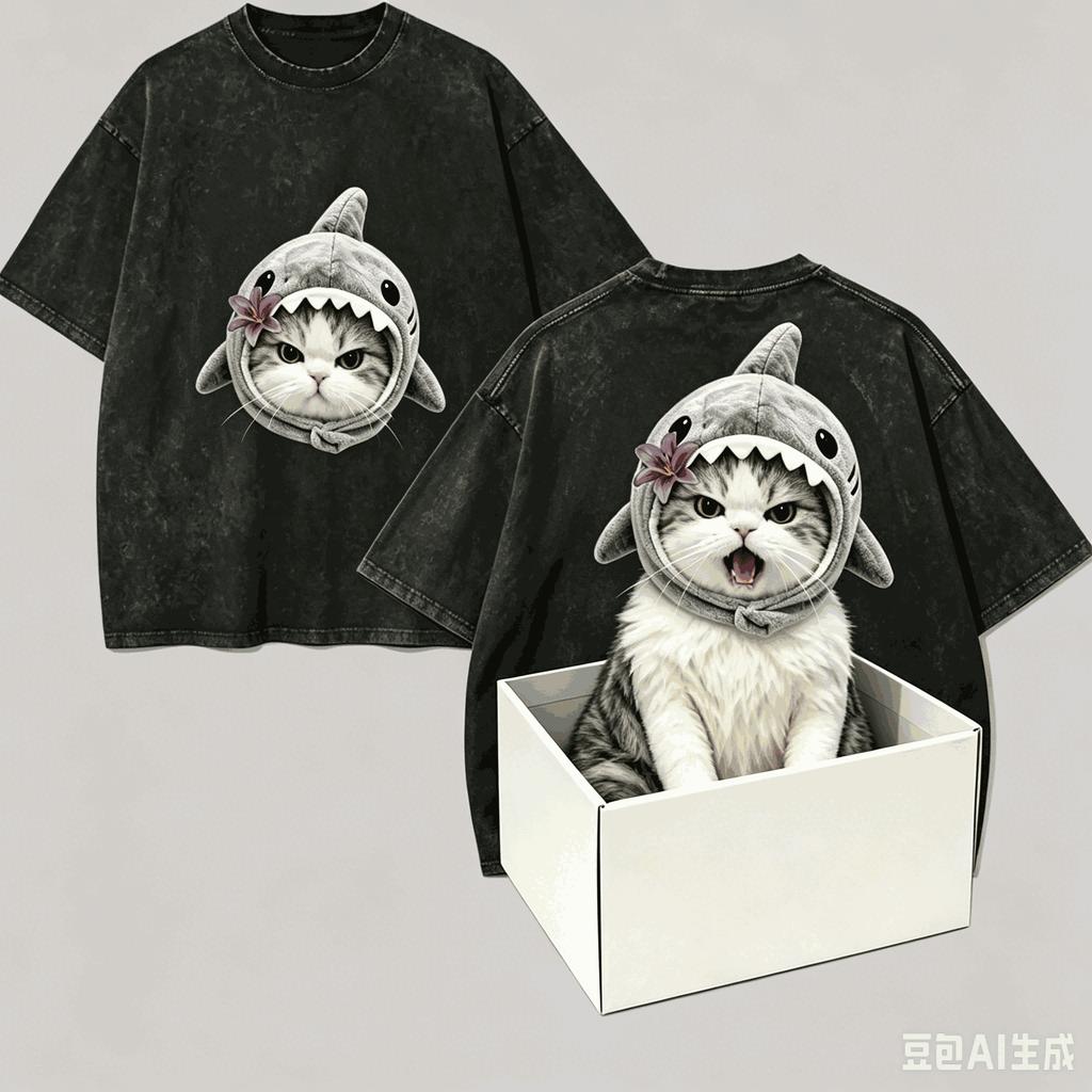 Cute cat for Fan Gift Washed T-shirt Men Women Harajuku Oversized Unisex Short Sleeve Streetwear high quality Couples