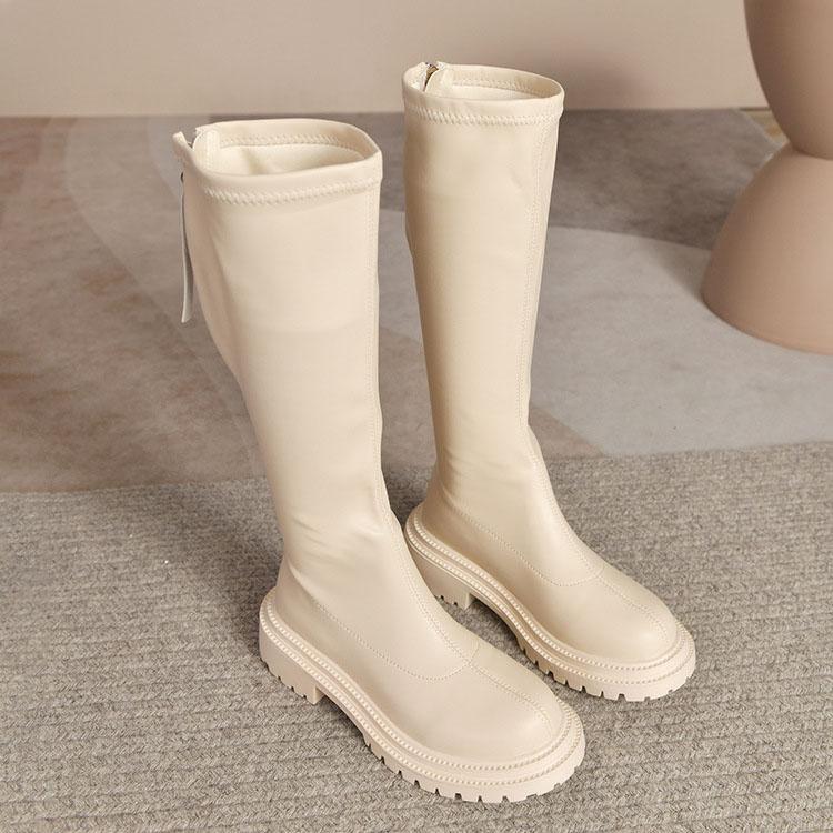 Long Boots Women's Boots High-top Knight Boots Autumn and Winter Round Head Rear Zipper Solid Color Boots