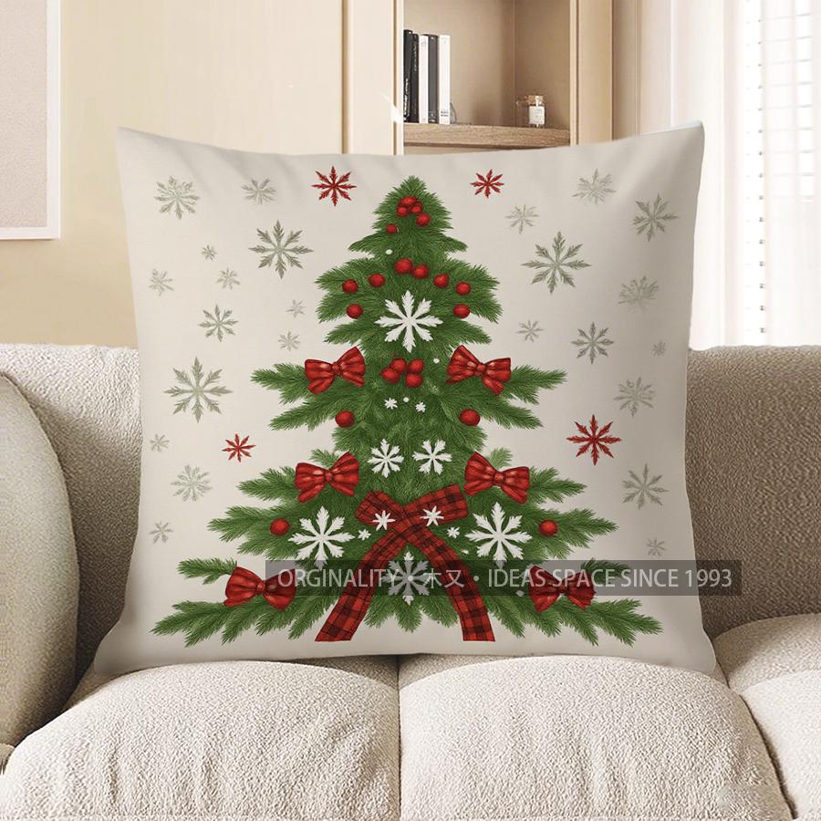 Home Decor Christmas Tree &amp; Snowflakes Decorative Pillow Cover Pattern Cushion Cover Suitable For Sofa Bedroom Car Pillow Cover
