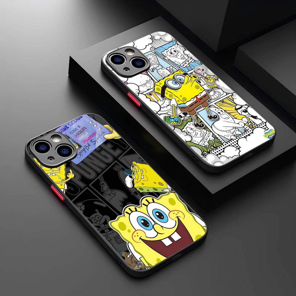 Cartoon Cute S-SpongeBob Anime Phone Case For IPhone 11 12 13 14 15 16 Pro Plus X XS MAX Matte Bumper Shockproof Cover