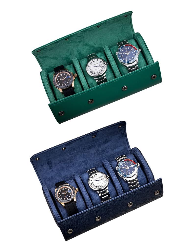 Whatna Handmade Leather Watch Case for 1, 2, or 3 Watches, Portable Storage Box, Collection Case, Travel, Business Trip, and More (Blue - 1 Count)