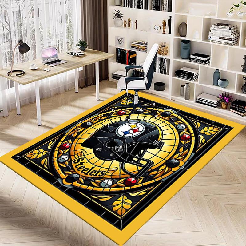 1PC Stained Glass Steelers Non-Slip Floor Carpet Compatible for Office&Living Room&Bedroom&Dining Room - Flat - Weave Machine-S0352